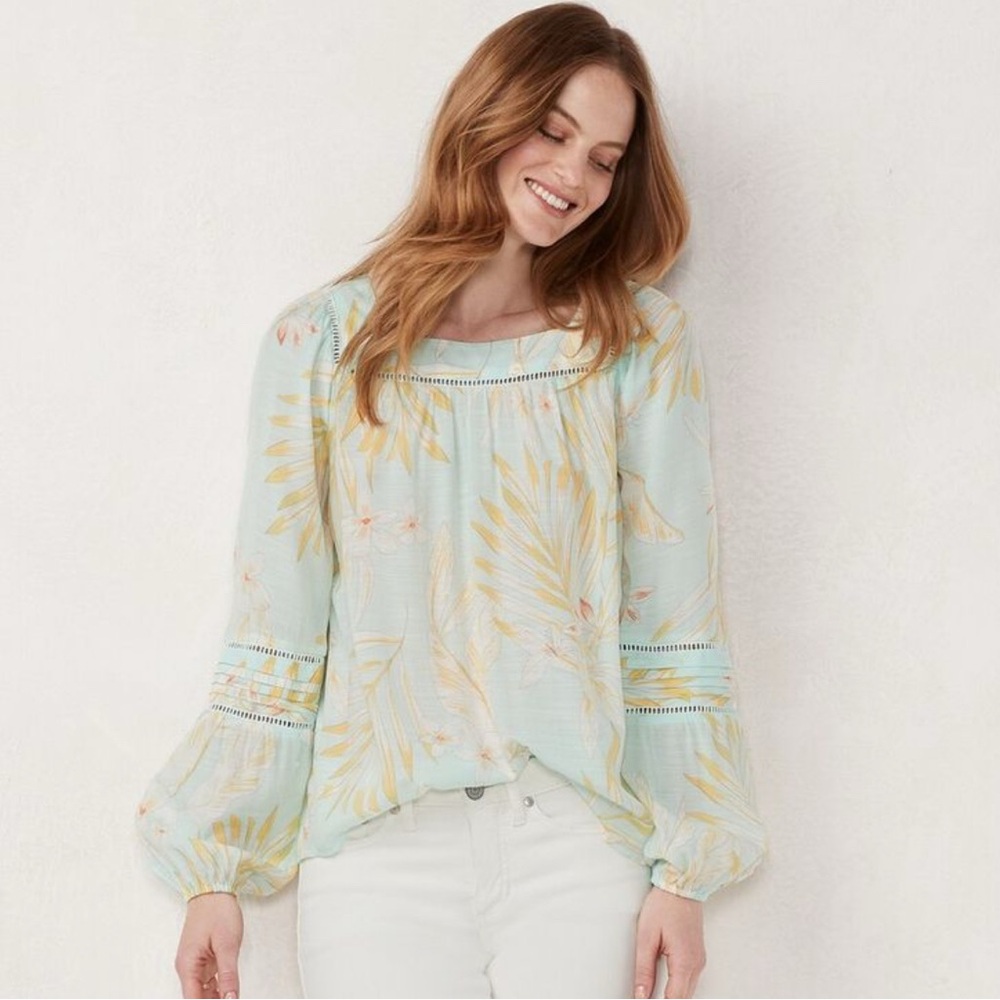 Lauren Conrad Sheer Floral Blouse Boho Peasant Lightweight